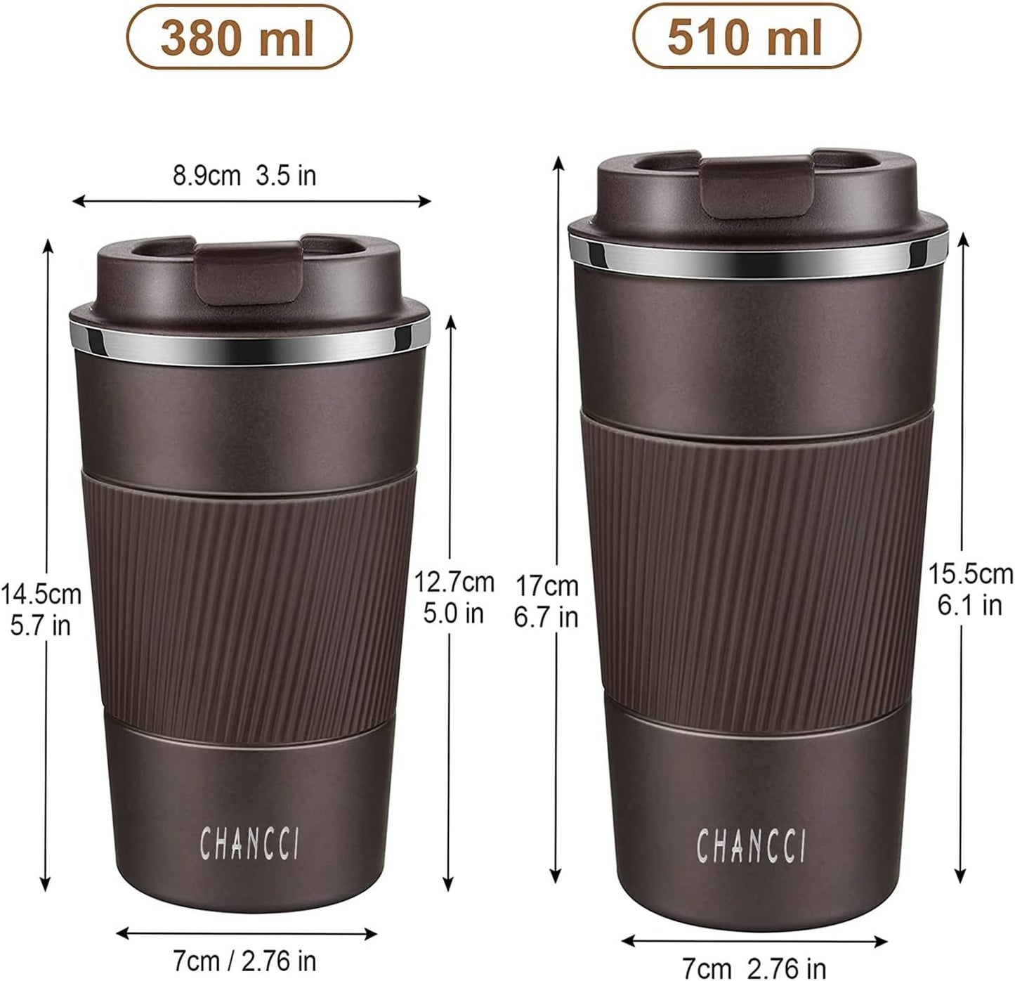 Travel Coffee Mug Spill Proof Leakproof 16 oz Insulated Coffee Mug with Screw Lid, Stainless Steel Vacuum Tumbler Reusable Thermal Coffee Cup to go for Hot and Cold Drinks -510ml, Brown