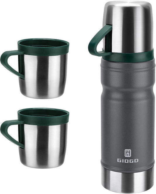 Vacuum Insulated Water Bottle Thermo Water Flask with Cup 680ml/23oz Stainless Steel Thermal Water Bottles Thermo for Hot and Cold Drinks Coffee Water(Dark Grey,Set)