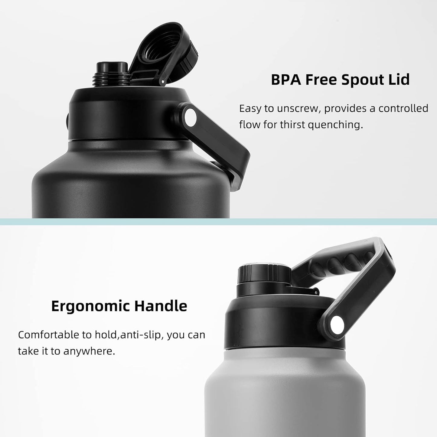 BJPKPK One Gallon(128 oz) Insulated Water Bottle, Dishwasher Safe Stainless Steel Thermos, BPA Free Jug with Ergonomic Handle & Anti-slip Bottom, Large Water Bottle, Navy Blue