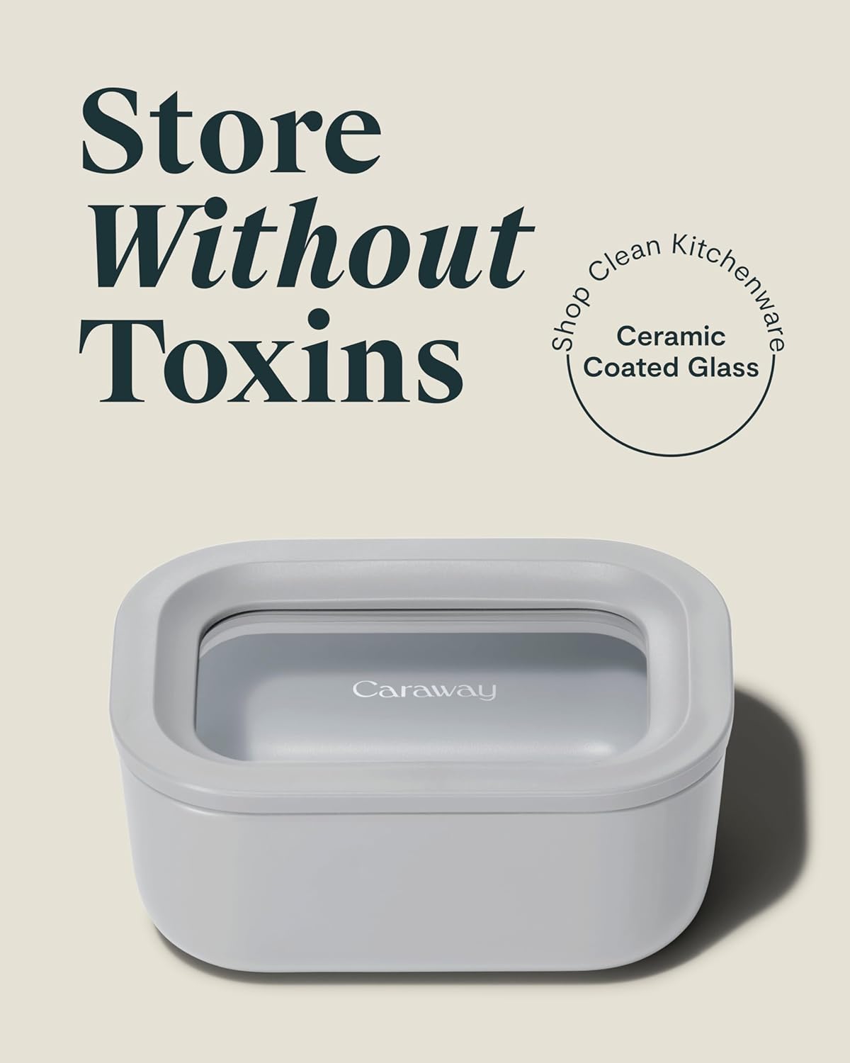Caraway 2pc Glass Food Storage Set - 2.6 Cup Food Containers (2) - Non-Toxic Ceramic-Coated Glass - Air Release Technology - Compact & Stackable Design - Gray