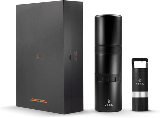 Nest Pour Over Coffee Kit + Java G25 Grinder Gift Set, Contains Two 10 Oz Mugs, Splash Proof Lid, Pour Over Coffee Dripper, Java G25 Grinder and Storage Connector, Black