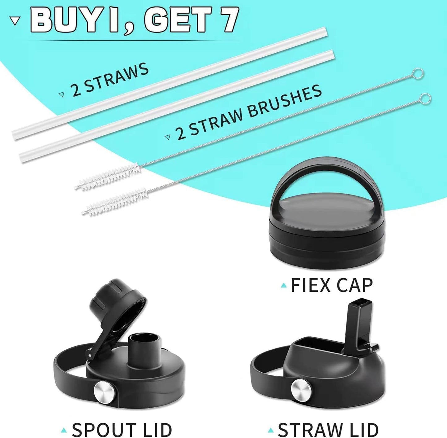 40 oz Insulated Water Bottle with Straw fit in Car Cup Holder(Cold 48 hrs, Hot 24 hrs) Drinking Bottle with Straw Lid, Spout Lid and Flex Cap Leakproof Travel Thermo Mug，White - Black