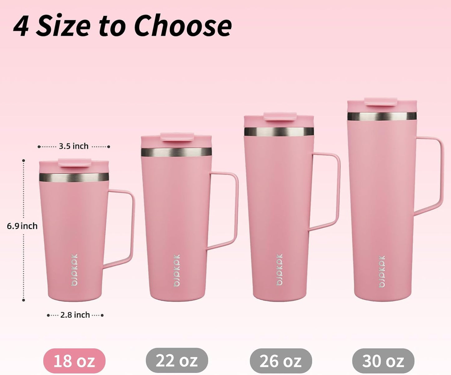 BJPKPK Insulated Tumbler with Handle, 18oz Insulated Tumblers with Lid and Straw, Stainless Steel Metal Water Bottles, Coffee Travel Mugs, Cups, Light Pink