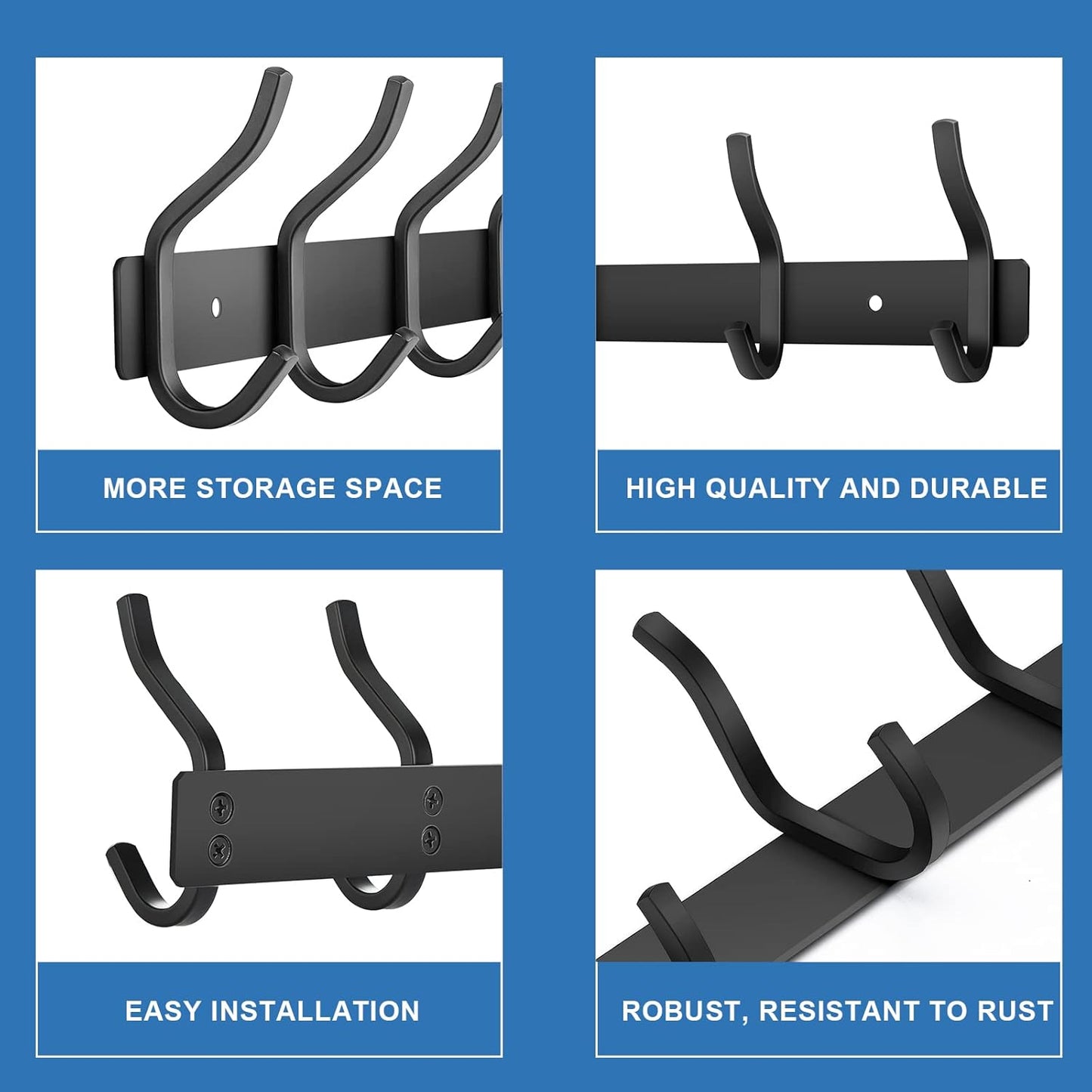 Wall Hooks Heavy Duty, 23 Inch Coat Rack Wall Mount with 8 Hooks, Black Wall Hooks for Hanging Backpack, Bag, Purse, Clothes, Hat, Coat, Towel | Entryway & Bathroom Storage Organization Hanger