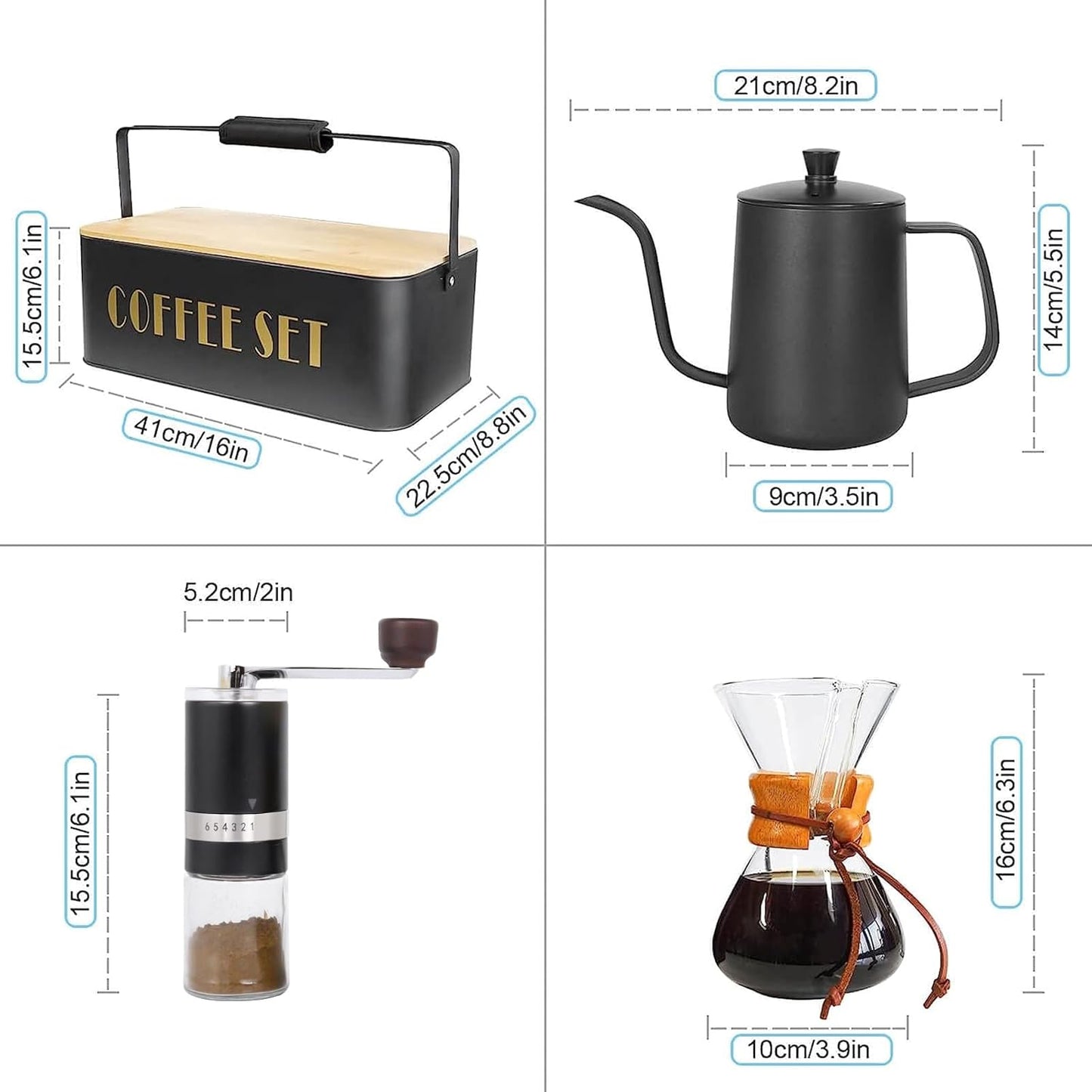 SOTECH Pour Over Coffee Maker Set Portable Pour Over Set-Manual Coffee Grinder Heatproof Glass Coffee Dripper for Traveling Camping