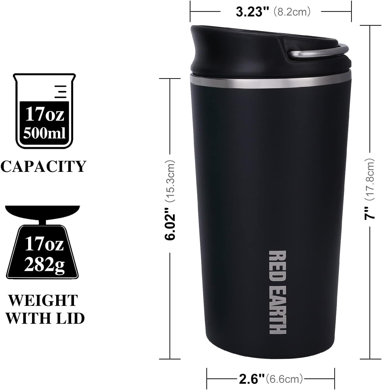 GiNT 17oz Travel Mug with Infuser and Two Lids. Vacuum Insulated 316 Stainless Steel Coffee Mug. Dishwasher Safe Mug with Tea Strainer for Hot and Cold Brew Coffee or Tea(Black)