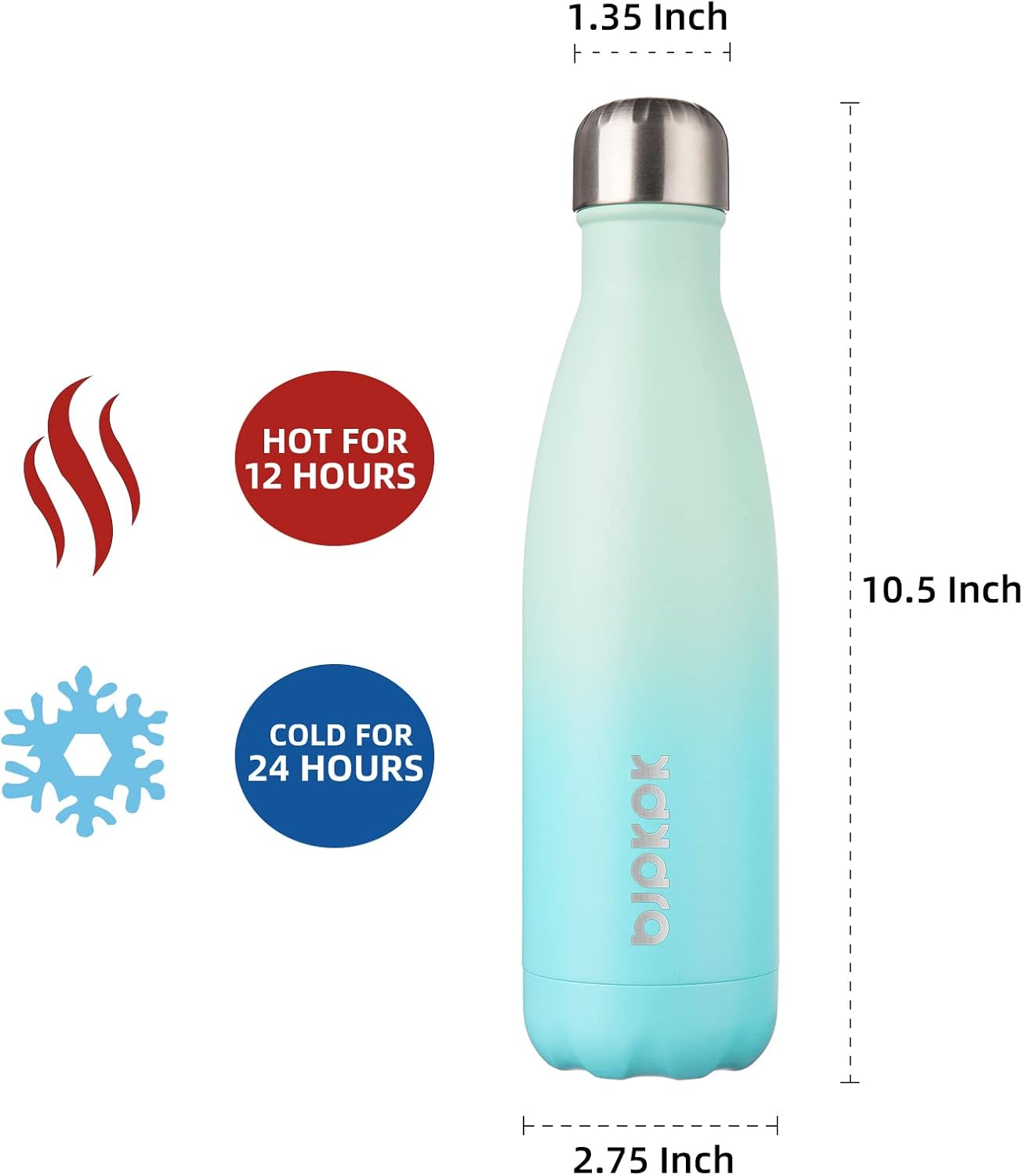 BJPKPK 17oz Insulated Stainless Steel Water Bottles,Sports Water Bottles Keep Cold for 24 Hours and Hot for 12 Hours,BPA Free for Travel,Mint