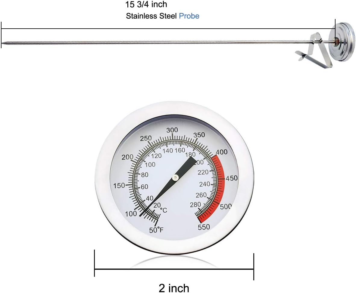 Deep Fryer/Candy/Turkey Thermometer with Clip&15 inch stem - Professional Kitchen Pot Fryer,Stainless Steel Fry Oil Thermometer for Frying,Candy and Meat Cooking