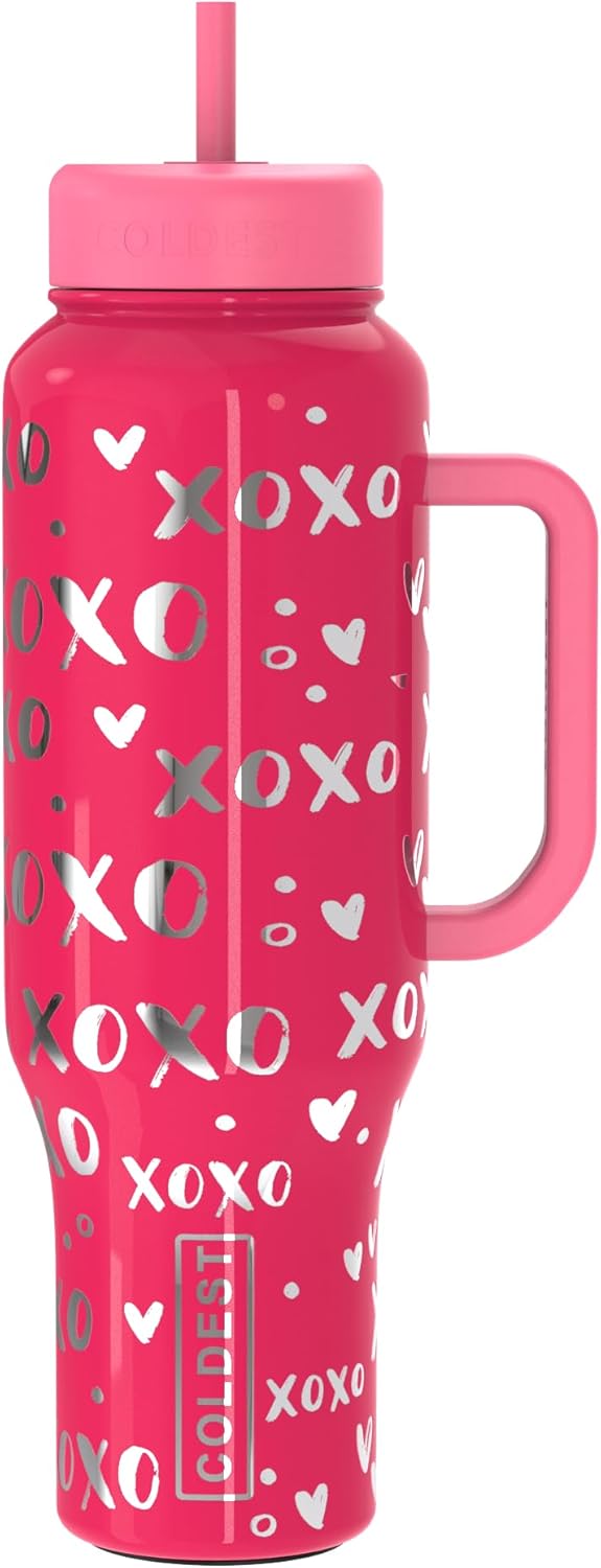Coldest 40 oz Tumbler with Handle and Straw, 100% Leak Proof Insulated Tumbler with Lid and Straw (3 Lids), Stainless Steel Tumblers for Women & Men, Cup Holder Friendly, 46 oz (Moonlight Hearts)