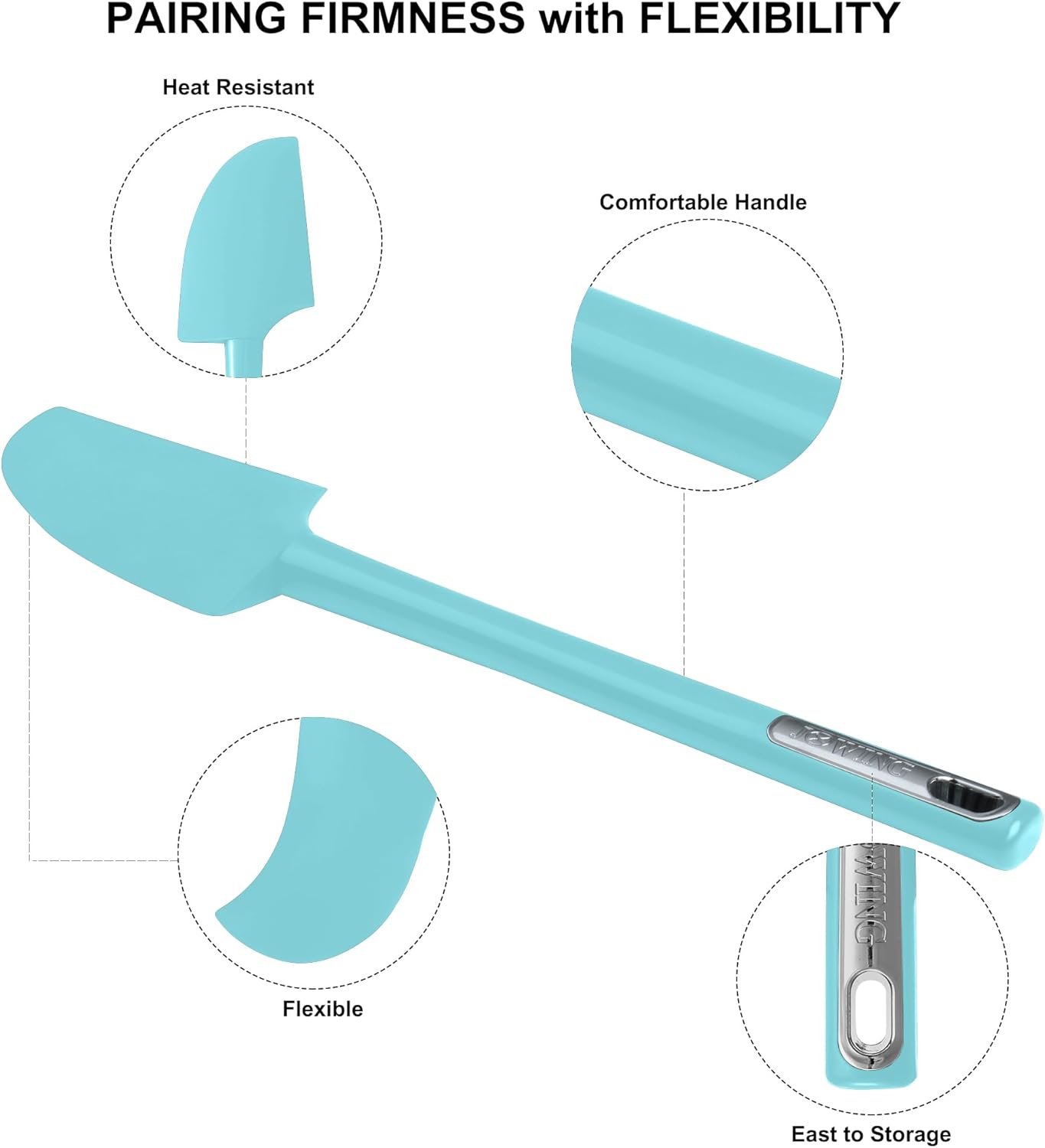 Premium Silicone Spatula Set, JXWING Flexible Heat Resistant Non-slip Handle Baking Cooking Rubber Spatulas, Aqua Sky