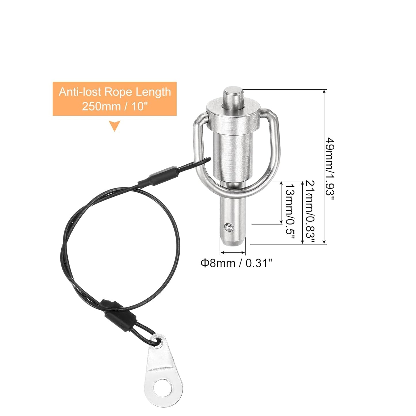 uxcell 1 Pcs Quick Release Pin, 5/16" x 0.5"(Dia. x L) Push-Button Ball Locking Pin 304 Stainless Steel Ring Handle Locking Pin with Wire for Audio Bimini Top Marine, Silver