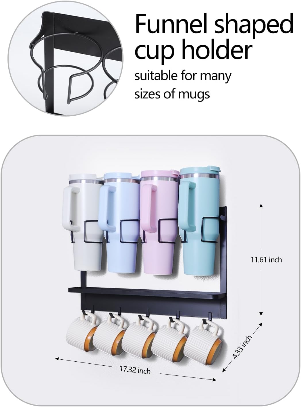 Multi-functional Magnetic Cup Holder ,Space Optimization Solution ,Suitable for Large Tumblers and Daily Items, Equipped with Drip Tray and Hooks, accommodates cups up to 40 oz,holds up to 40 lbs