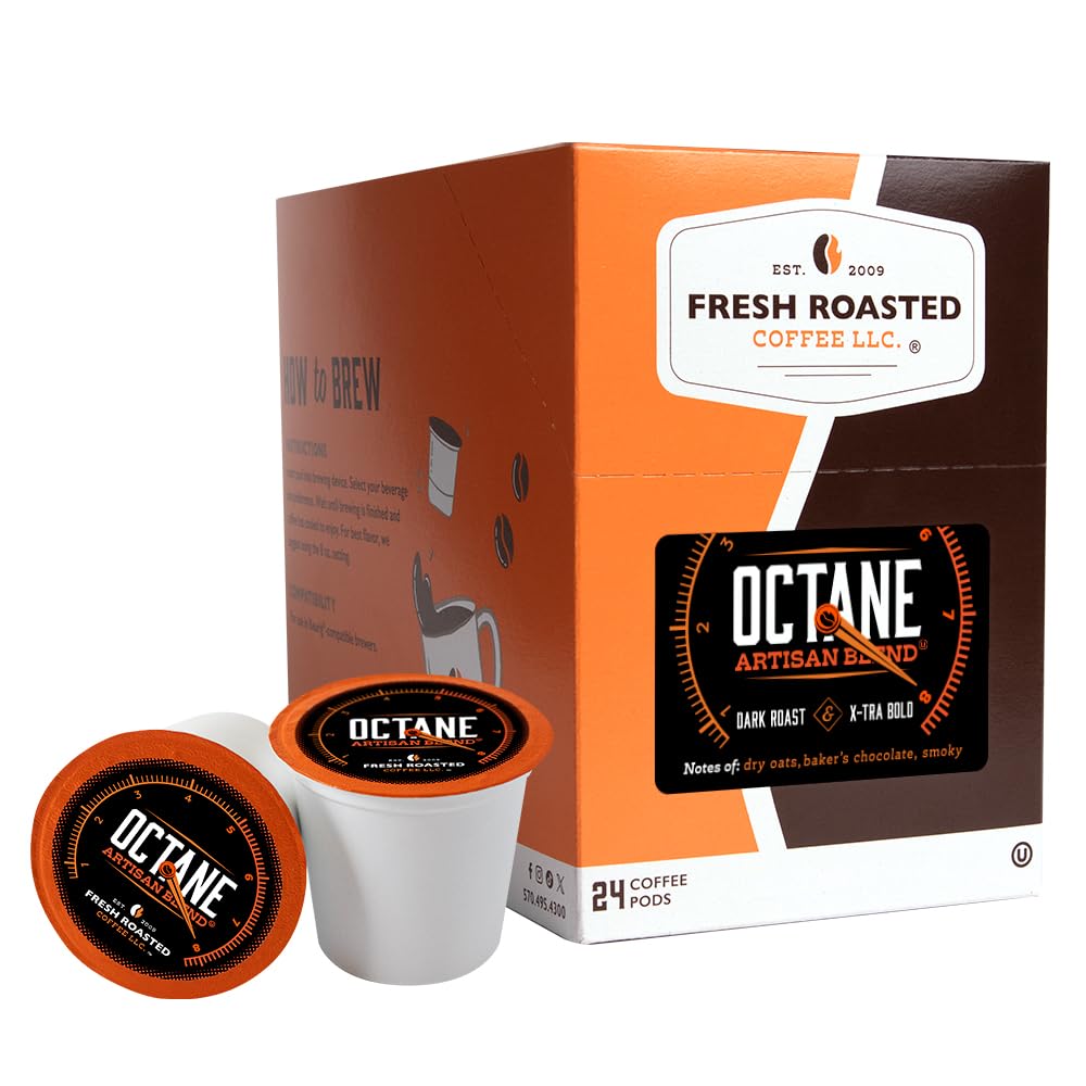 Fresh Roasted Coffee, Octane Italian Dark Roast, Artisan Blend, 24 Pods for K Cup Brewers
