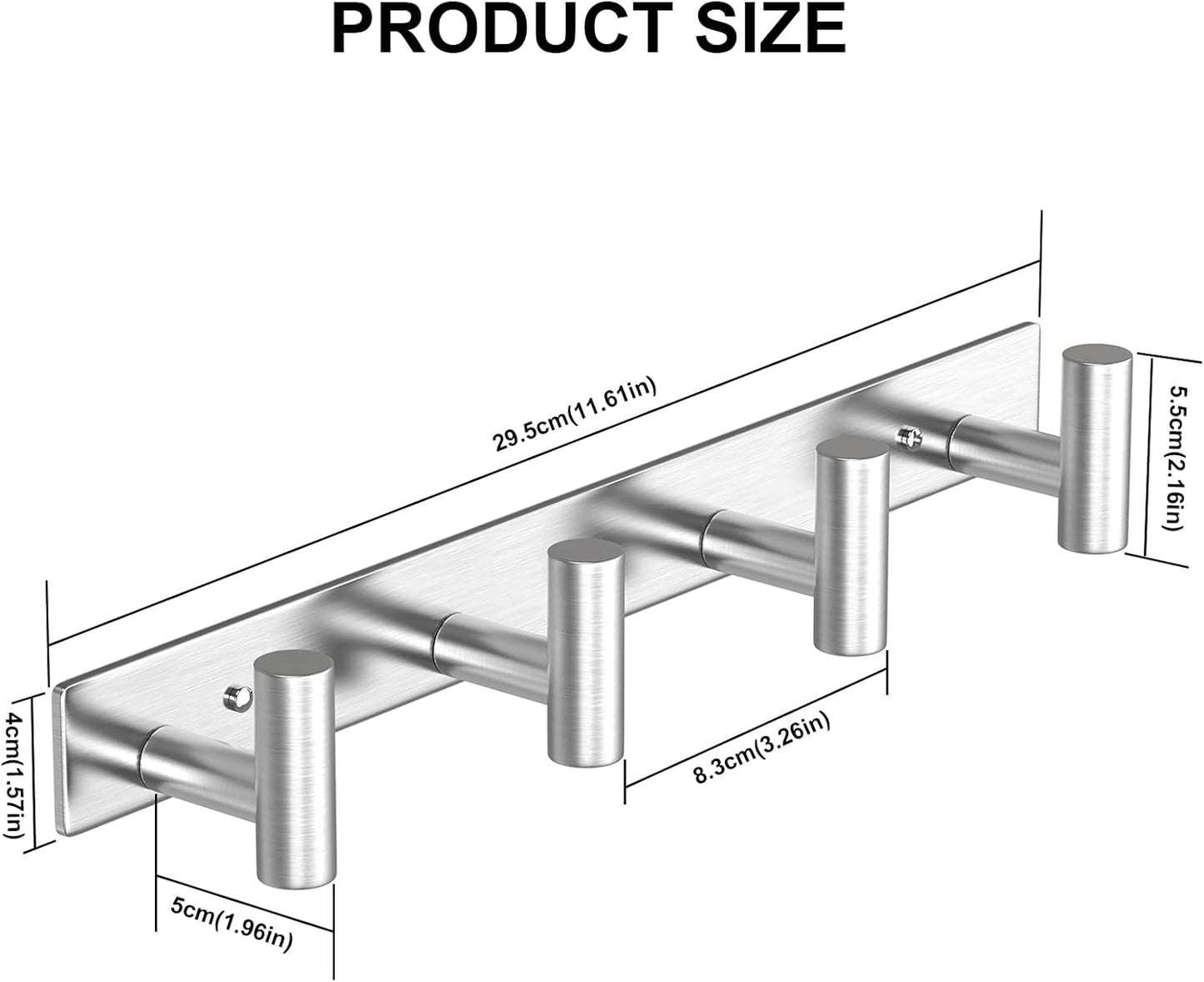 VAEHOLD 1PACK Hat and Coat Wall Mount Rack - 4 Hooks for Robes, Bags, Keys, and Towels - Bathroom Towel Hanger Organizer -Silvery