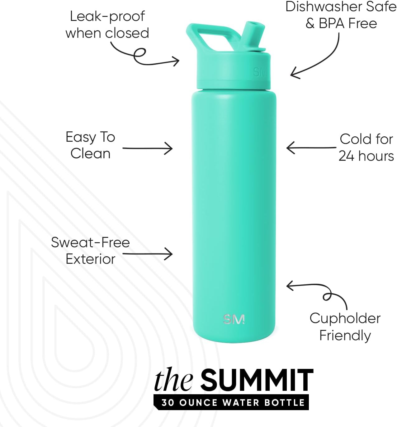 Simple Modern Summit Water Bottle with Straw Lid | Vacuum Insulated Stainless Steel | Leak Proof BPA-Free Cup for Travel, School, Sports | 30oz, Tropical Wave