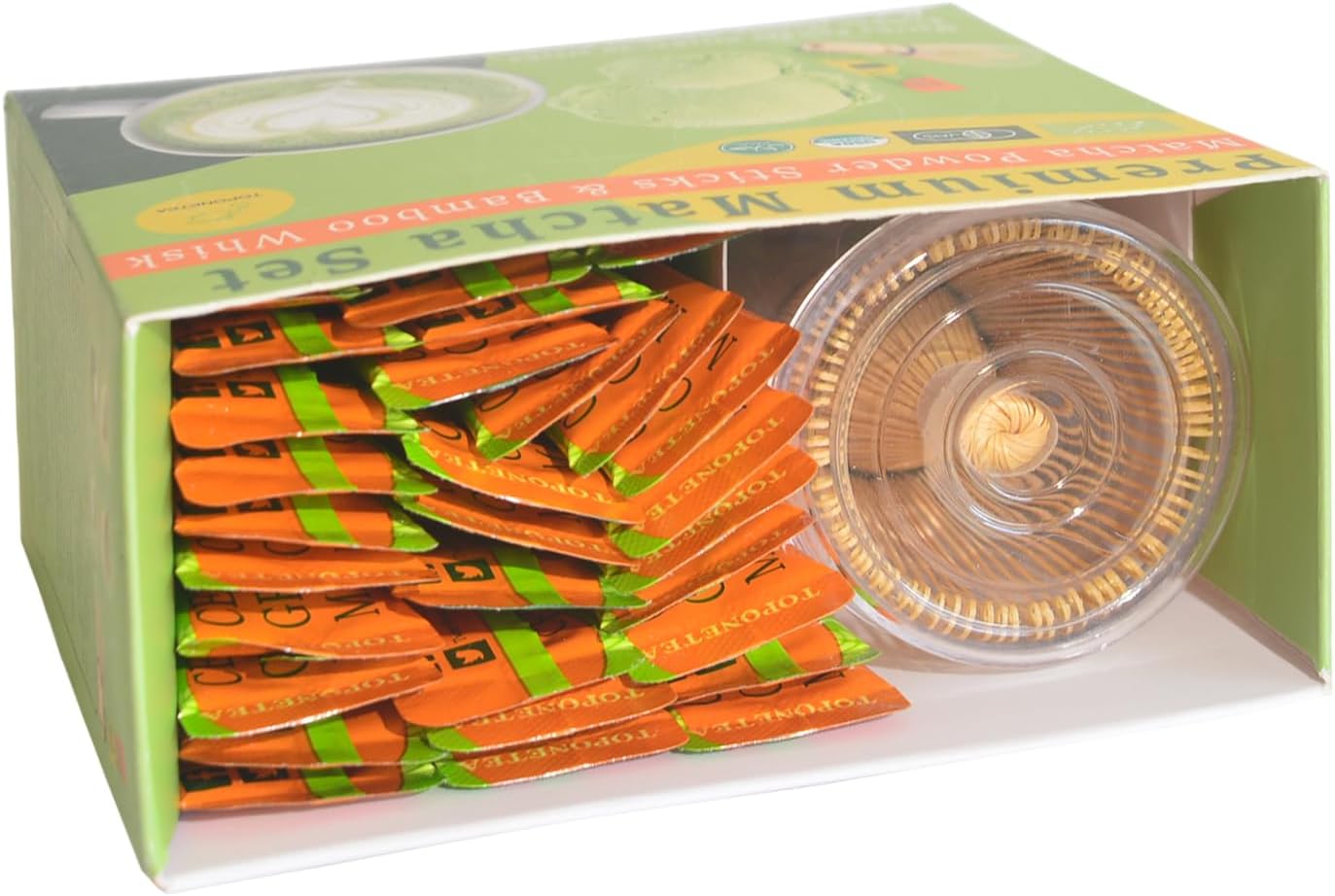 Mini Matcha Tea Set-Ceremonial Organic Japanese Matcha Powder With 30 single-serving sticks and Handmade Bamboo Whisk