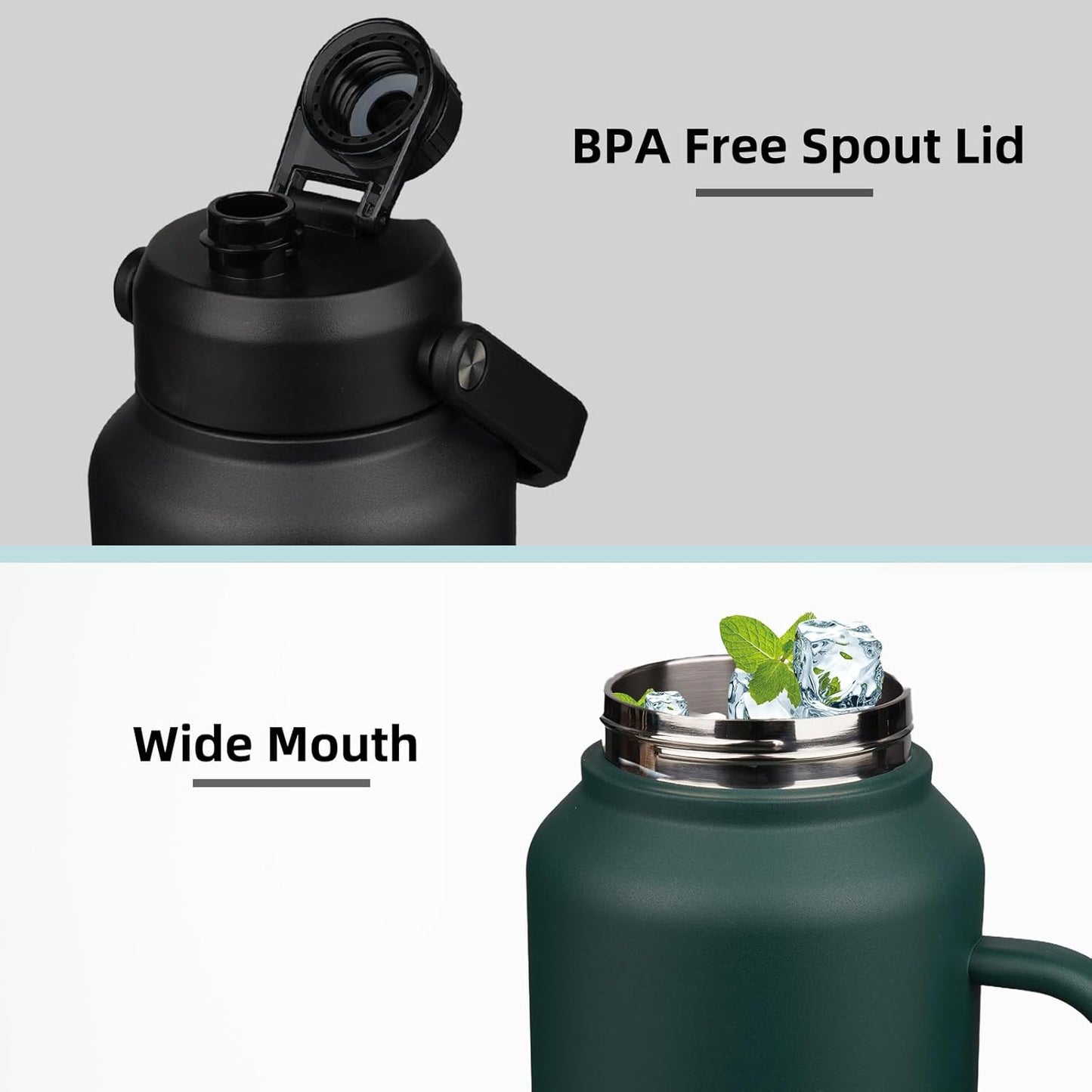 BJPKPK 64oz Insulated Water Bottle with Handle, Large Dishwasher Safe Half Gallon Water Bottle, BPA Free Water Jug, Wide Mouth Metal Water Bottle with Anti-slip Bottom, Keep Cold & Hot, Navy Blue