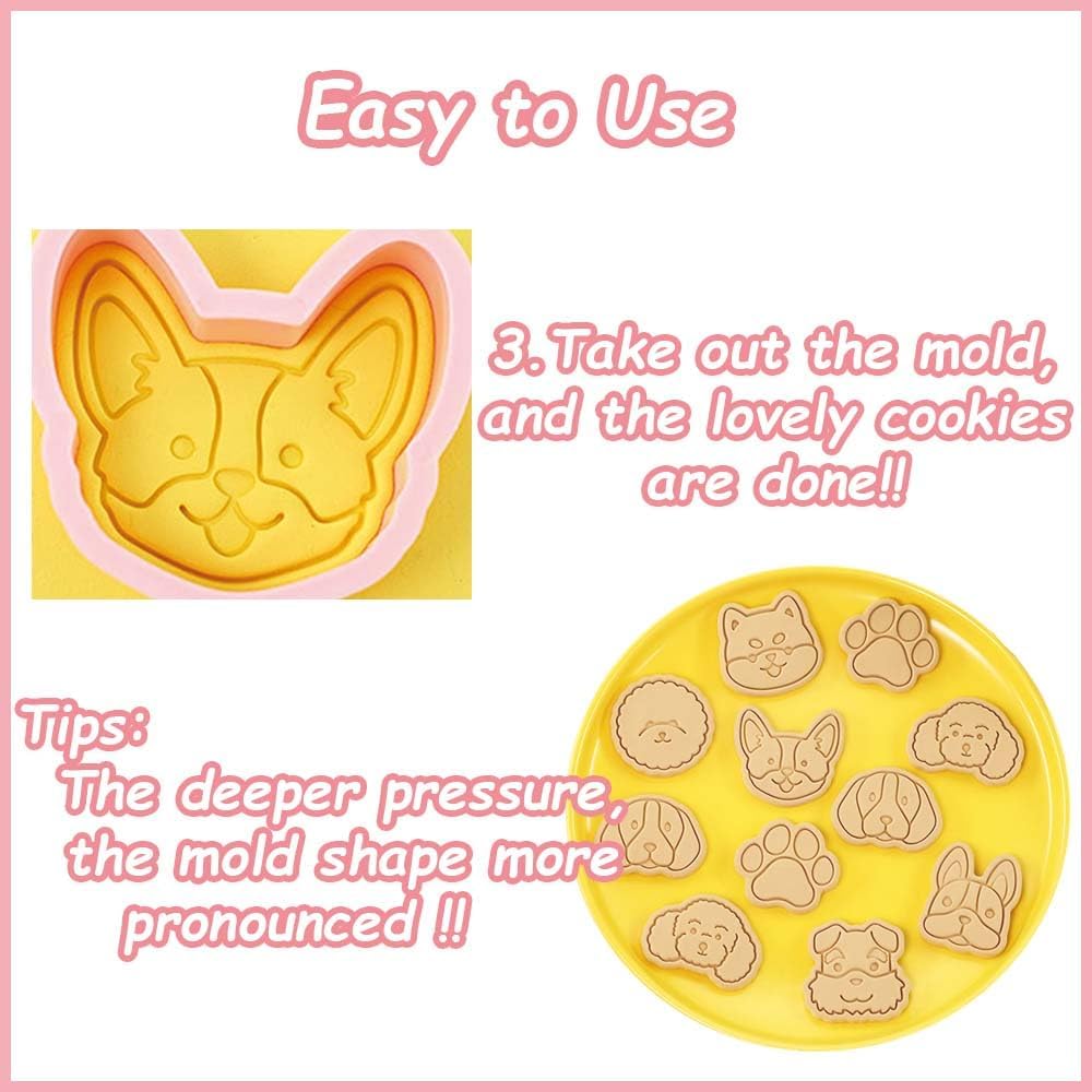 8 Dog Cookie Cutters Set, 3D Puppy Cookie Stamps, Cupcake Pancake Apple Pie Pastry Biscuit Molds, Cookie Baking Molds for Dog Party Decorations (Puppy-1)