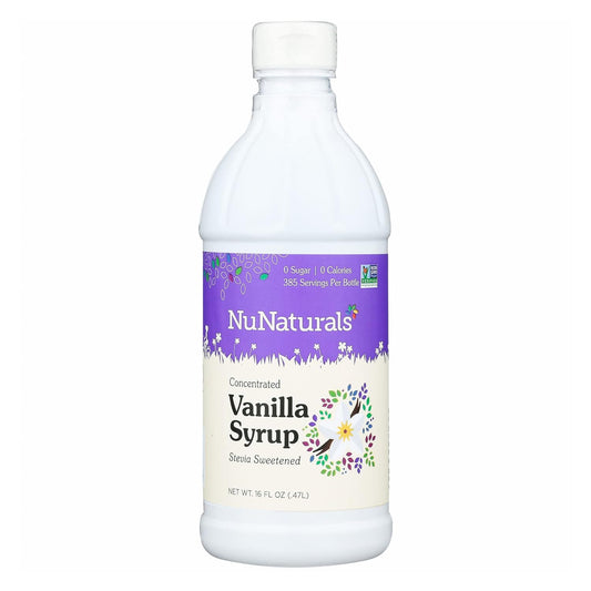 NuNaturals Stevia Syrup, Sugar-Free Sweetener, Plant-Based Sugar Substitute, Zero Calorie, Vanilla Flavor, 16 oz