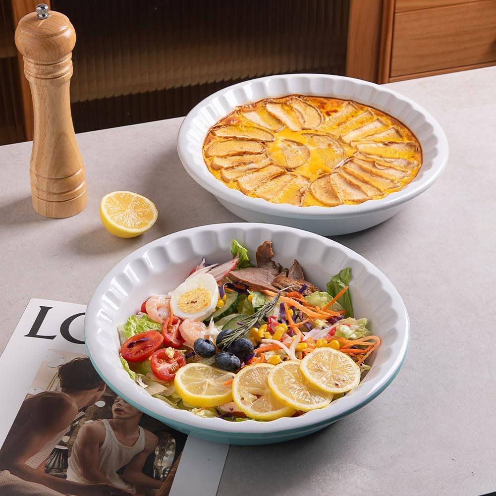 Sweejar Ceramic 10.4 Inch Pie Pan, Deep Porcelain Round Dish, Non-Stick for Pumpkin & Apple Pies, Farmhouse Design (Red)