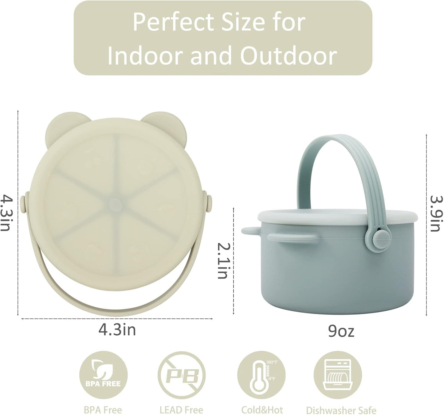 Snack Cups for Toddlers, Silicone Snacks Containers, Baby Food Catcher Spill Proof, Kid Snacks Holder with DustProof Lid, 2 Pack Dishwasher Safe and BPA Free 9 Oz