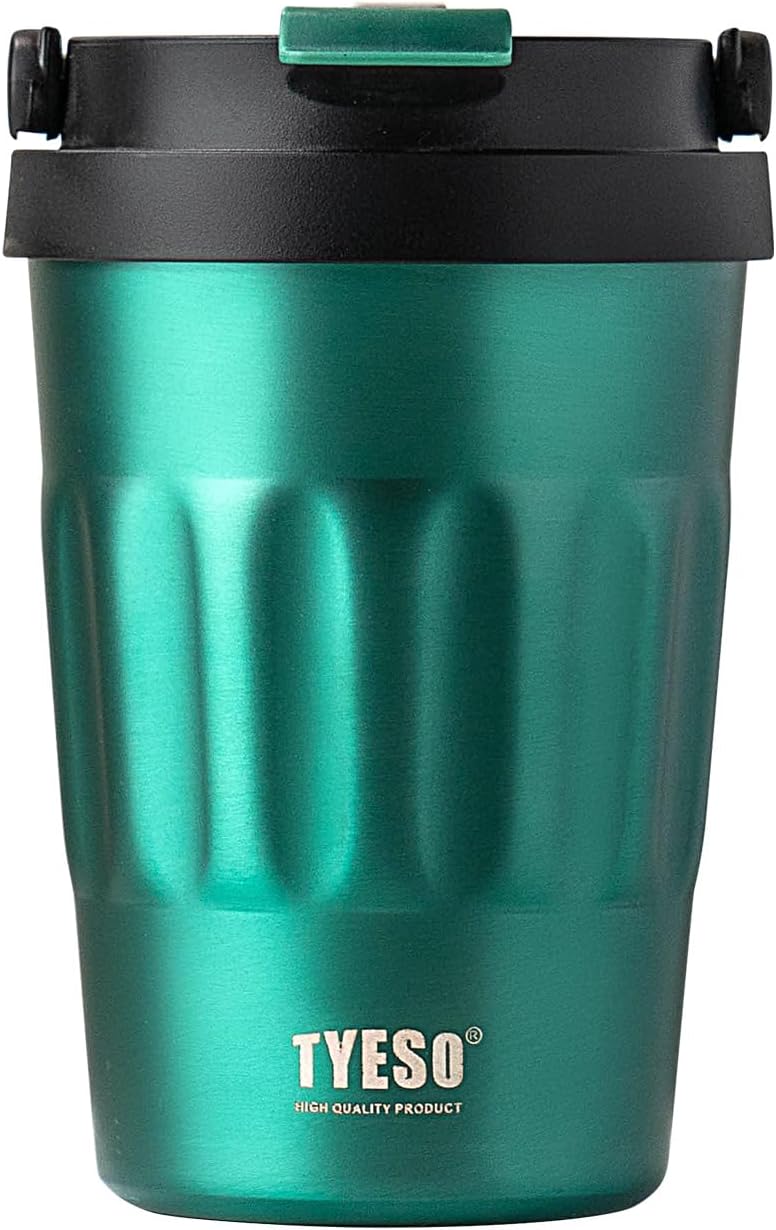TYESO Stainless Steel Portable Tumbler with Flip Lid,Travel Mug with Concealed Carry Handle, Leakproof Insulated Coffee Cup (GREEN, 13 OZ)
