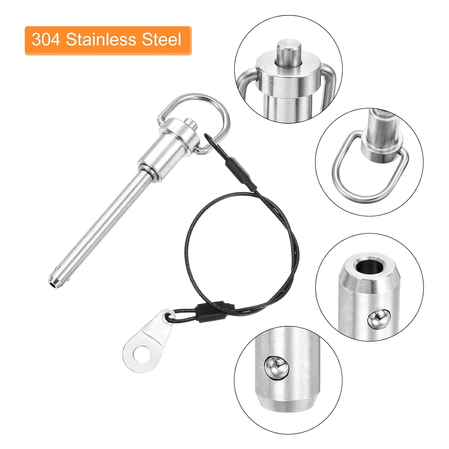 UXCELL 1 Pcs Quick Release Pin, 1/4" x 2" (Dia. x L), Silver, 304 Stainless Steel