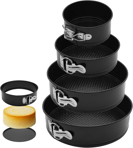Springform Cake Pan Set,Non-Stick Springform Pans Set of 4 (4, 7, 9,10inches),Leak-Proof Round Cake Pans with Removable Bottom for Baking Cake Pie Pizza and Quiches (Black4)