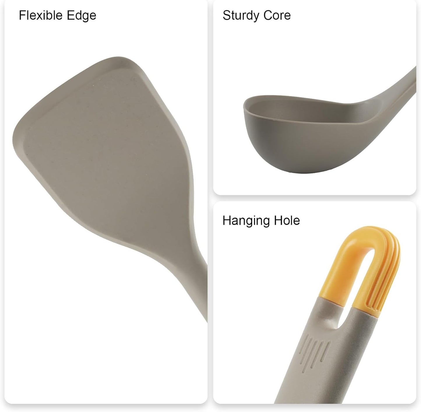 Silicone Kitchen Cooking Utensils Set: MOACC Heat Resistant 13inch Long Kitchen Gadgets, BPA Free Non Stick Rubber Cook Accessories For Food Prep, Frying, Serving, Basting (Light Grey)