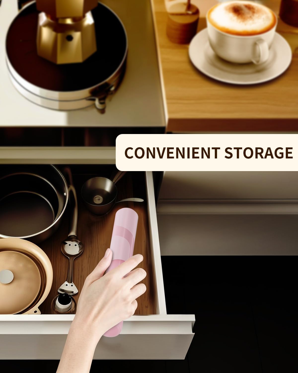 CIRCLE JOY Portable Milk Frother Hanheld, Battery Operated Electric Coffee Frother Wand Drink Mixer for Matcha Lattes Cappuccino, Kitchen Gifts, Pink