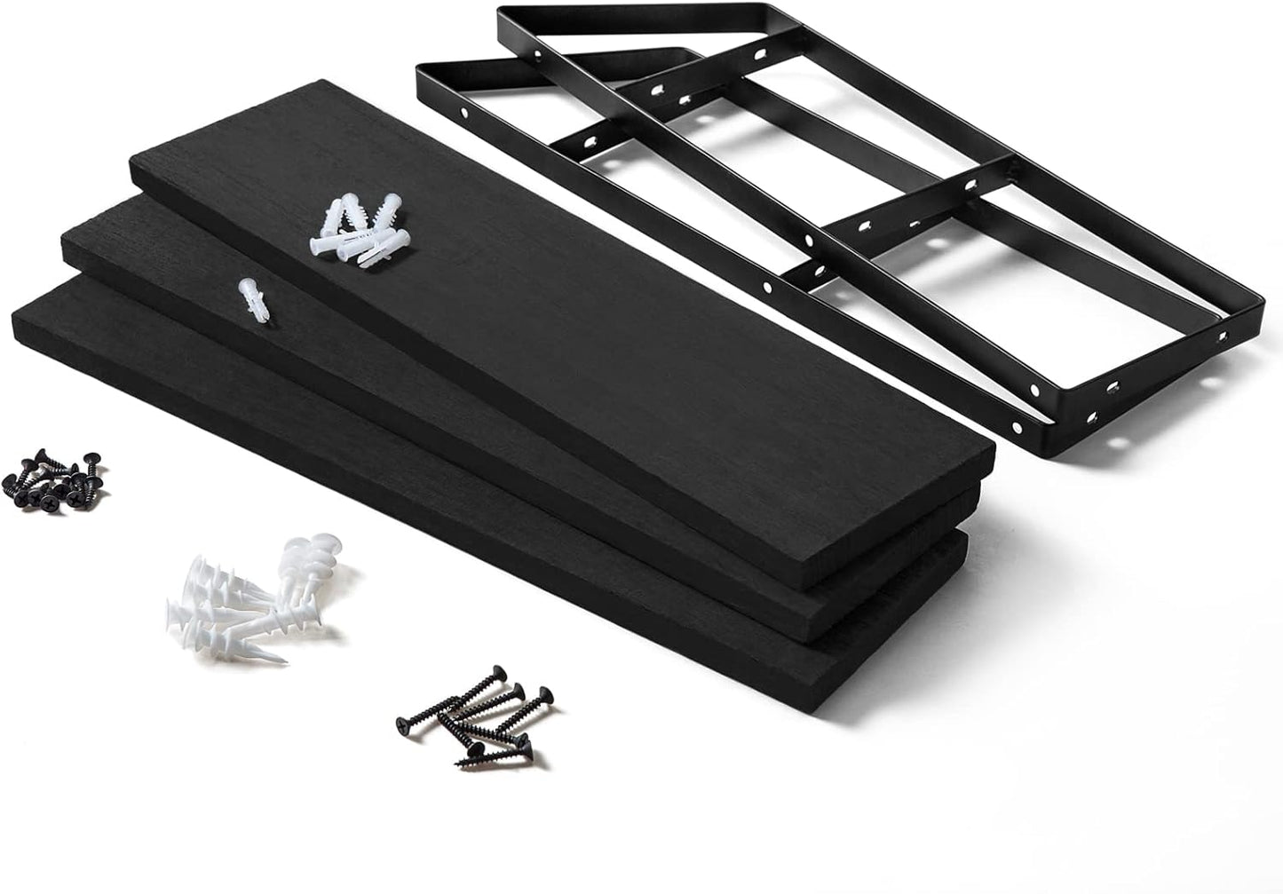 Mkono Floating Wall Shelves 3 Tier Rustic Hanging Shelf with Metal Bracket Wall Mount Wood Storage Display Shelves for Living Room Bathroom Bedroom Kitchen Office,Black