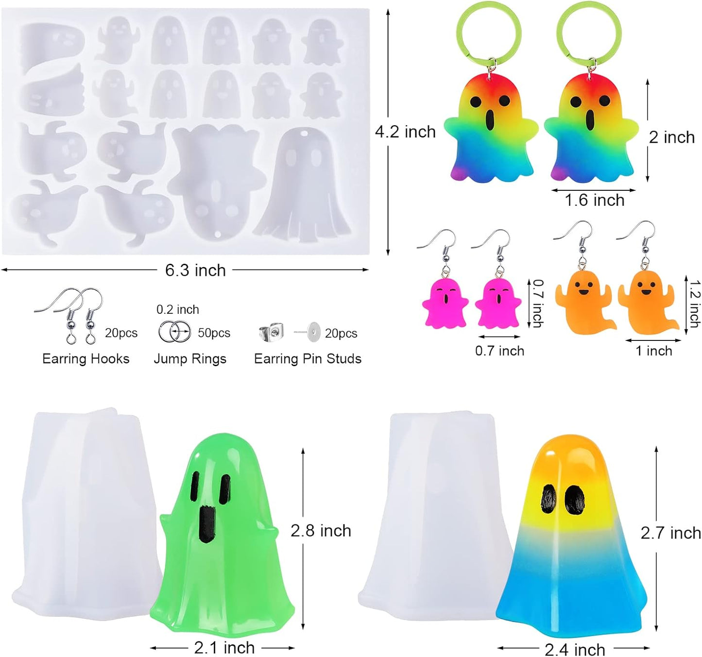 LET'S RESIN Ghost Shape Resin Earring Molds, Silicone Molds for Epoxy Resin with Earring Accessories, Jump Rings, Epoxy Resin Molds for DIY Keychain, Halloween Decoration