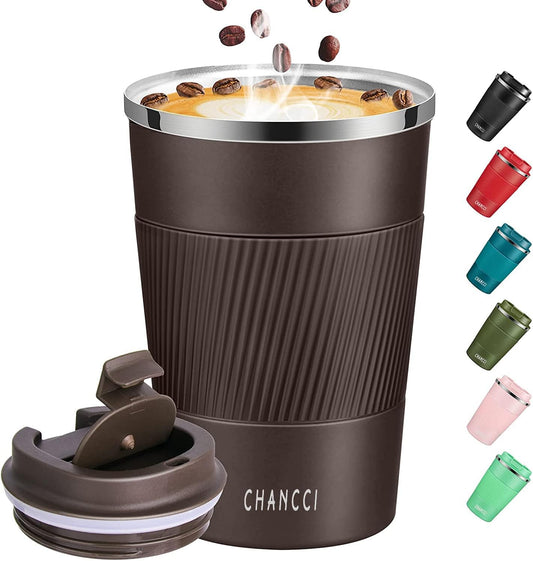 Travel Coffee Mug Spill Proof Leakproof 12 oz Insulated Coffee Mug with Screw Lid, Stainless Steel Vacuum Tumbler Reusable Thermal Coffee Cup to go for Hot and Cold Drinks -380ml, Brown