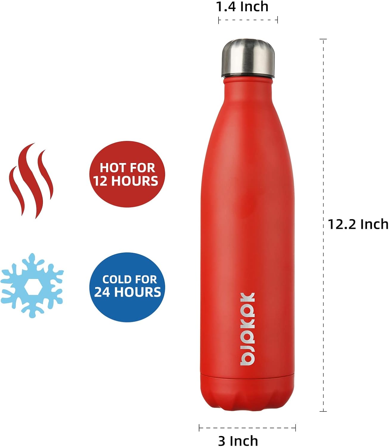BJPKPK 25oz Insulated Stainless Steel Water Bottles,Sports Water Bottles Keep Cold for 24 Hours and Hot for 12 Hours,Red