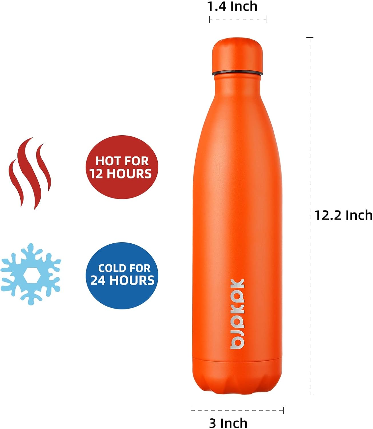 BJPKPK 25oz Insulated Stainless Steel Water Bottles,Sports Water Bottles Keep Cold for 24 Hours and Hot for 12 Hours,Orange Cap