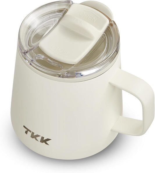 TKK 12 oz Insulated Coffee Mug with Handle Ceramic Coating Detachable Slider Lid Stainless Steel Tumbler Double Wall Vacuum Travel Cup