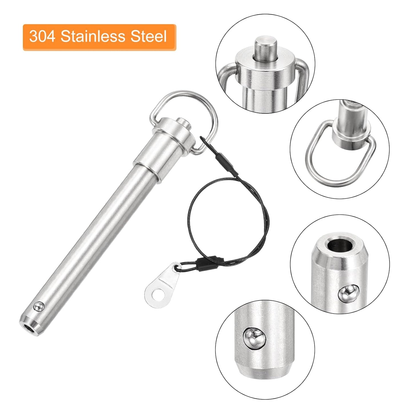 uxcell 1 Pcs Quick Release Pin, 1/2" x 3"(Dia. x L) Push-Button Ball Locking Pin 304 Stainless Steel Ring Handle Locking Pin with Wire for Audio Bimini Top Marine, Silver