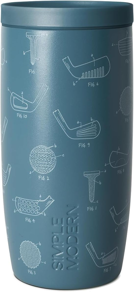 Simple Modern Father's Day Signature Voyager | 16oz Travel Coffee Mug Tumbler with 360° Lid | Gifts for Dad, Him | Ceramic-Lined Insulated Stainless Steel Cold Brew Iced Coffee Cup | Golf Schematics