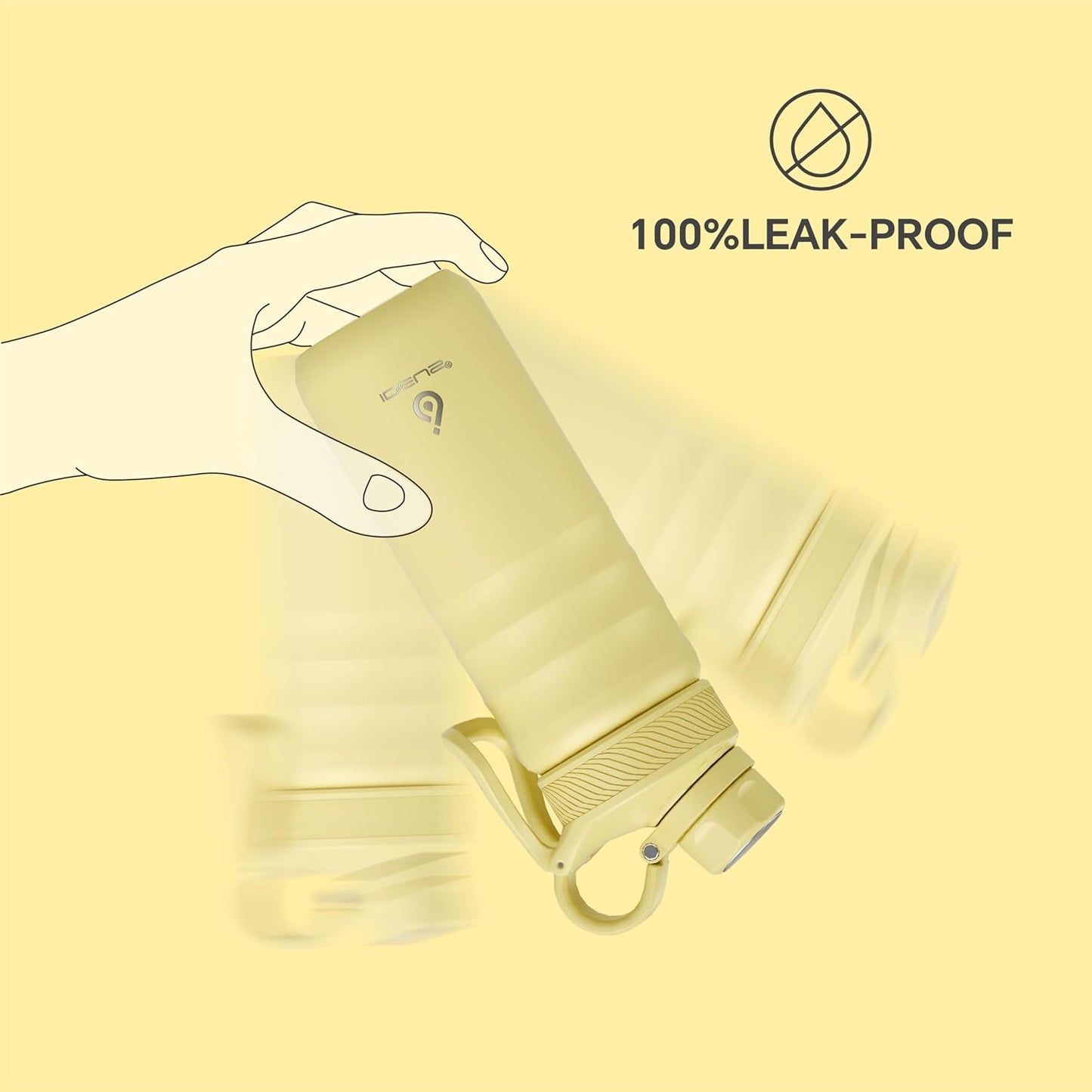 IDEUS Insulated Stainless Steel Water Bottle with 2 Leak-Proof Lids, Thermal Water Flask for Hiking Biking, 18oz, Light Yellow