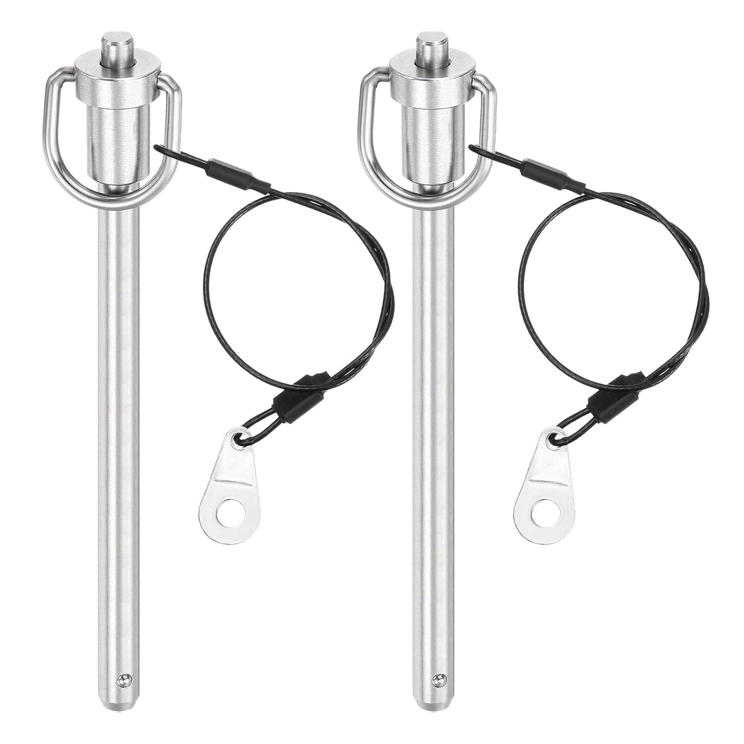 uxcell 2 Pcs Quick Release Pin, 5/16" x 4"(Dia. x L) Push-Button Ball Locking Pin 304 Stainless Steel Ring Handle Locking Pin with Wire for Audio Bimini Top Marine, Silver