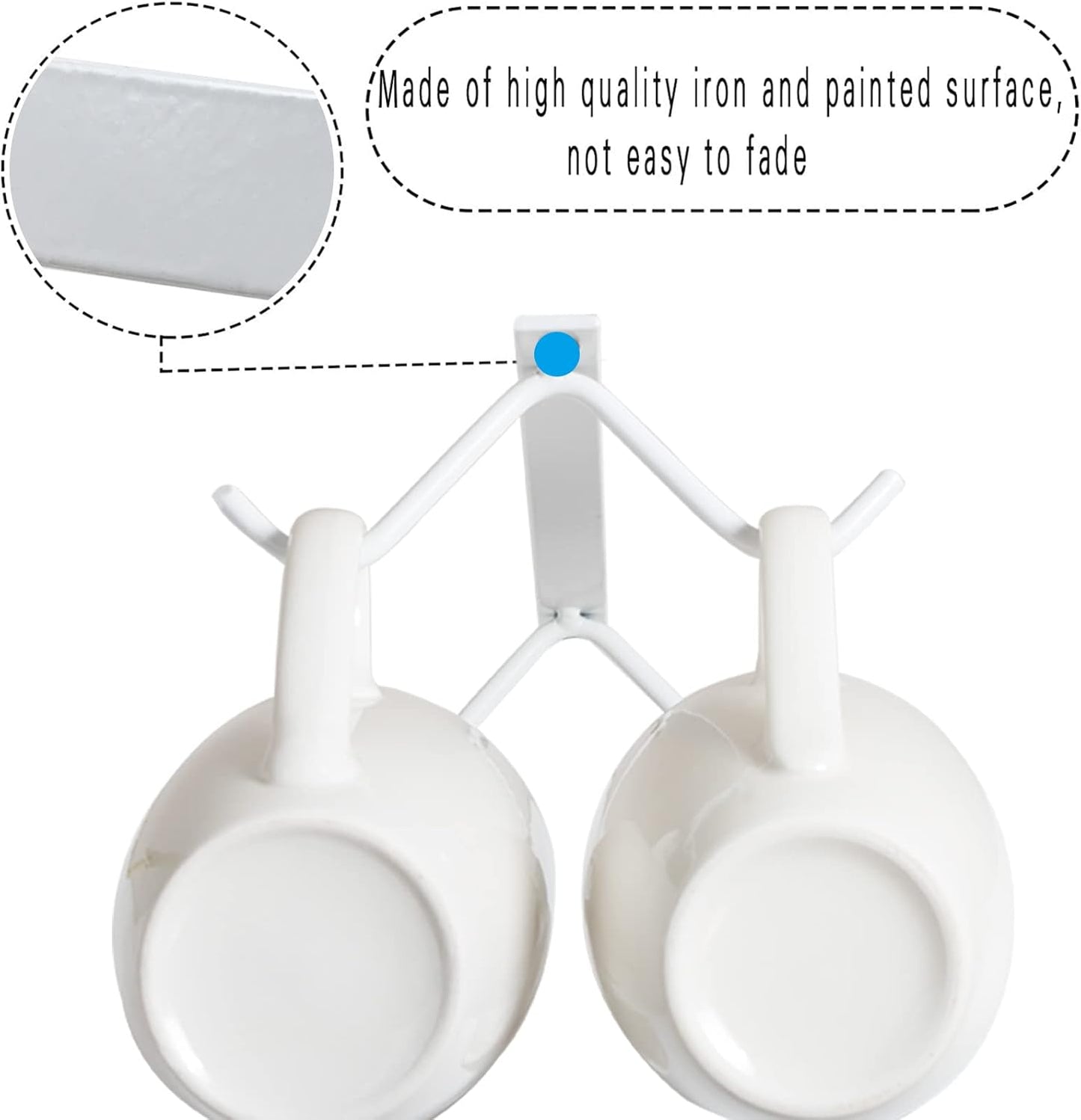 Cabinet Hook Mug Holder - Hanging Coffee Cup Rack for Kitchen, Under Cabinets Metal Hangers Organizer Shelf Storage Utensil (White)