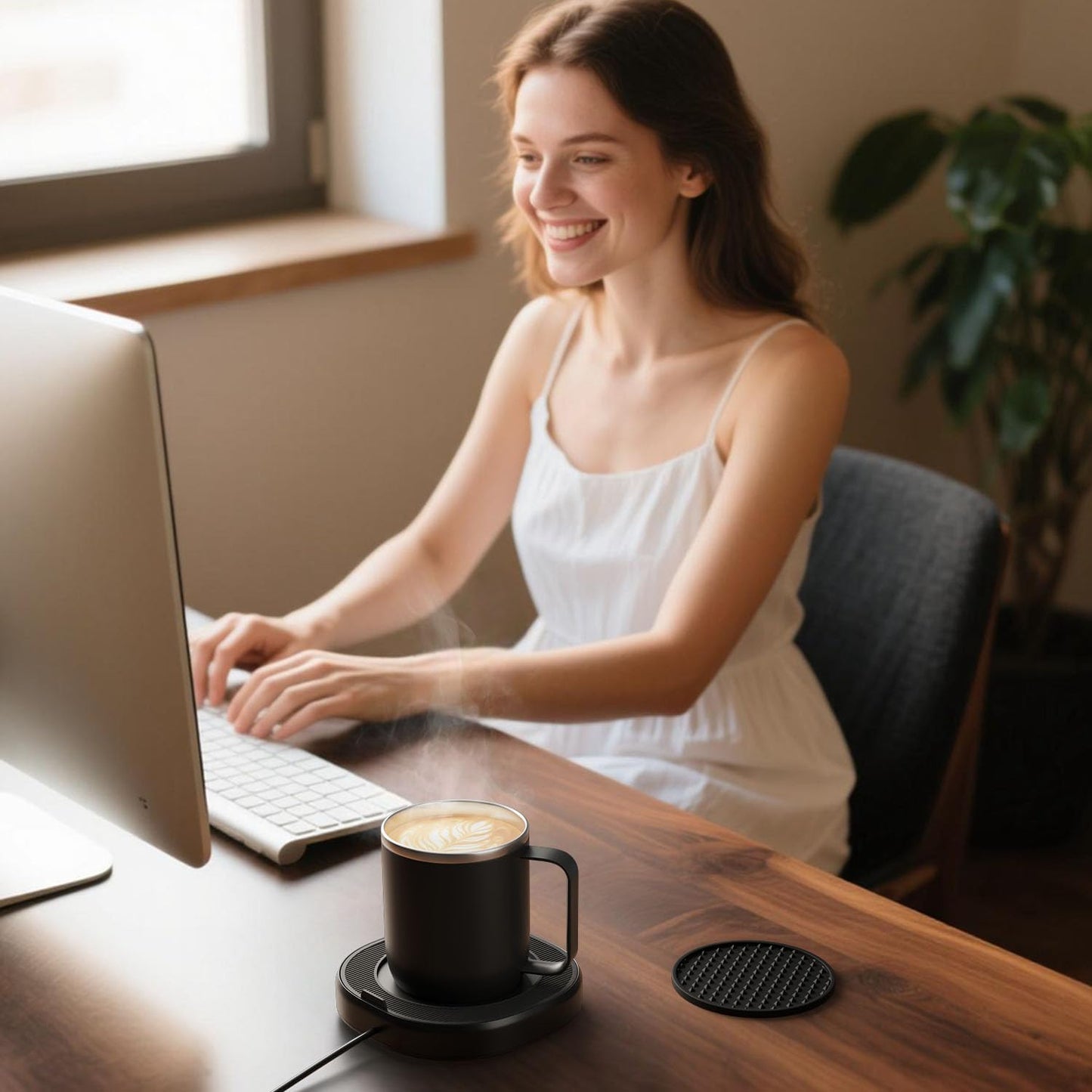 Coffee Mug Warmer & Mug Set for Desk Auto Shut Off, Smart Coffee Warmer & 14oz Cup, Fast Heating Electric Coffee Cup Warmer 4 Temperature Control Setting 8H Timer Candle Tea Beverage Warmer for Coffee