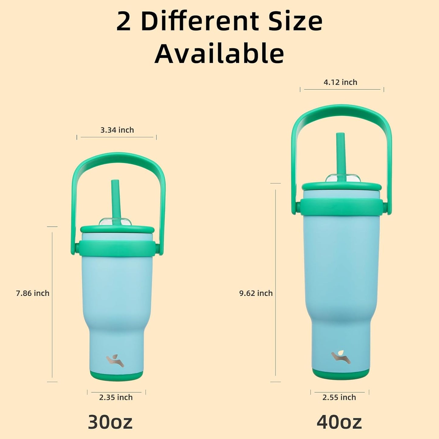 30 oz Tumbler with Side Handle, Insulated Water Bottle with Straw and 2 in 1 Lid, Stainless Steel Cup Travel Coffee Mug for Sports Office Gym,Ice Blue
