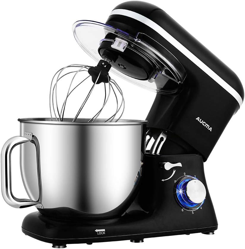 Aucma Stand Mixer,7.4QT Food Mixers, Kitchen Electric Mixer with Dough Hook, Wire Whip & Beater(Black, 7.4QT)