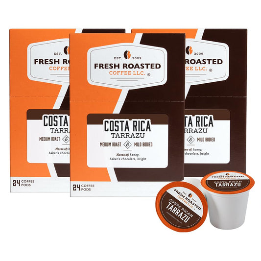 Fresh Roasted Coffee, Costa Rica Tarrazu, Medium Roast, 72 Pods for K Cup Brewers