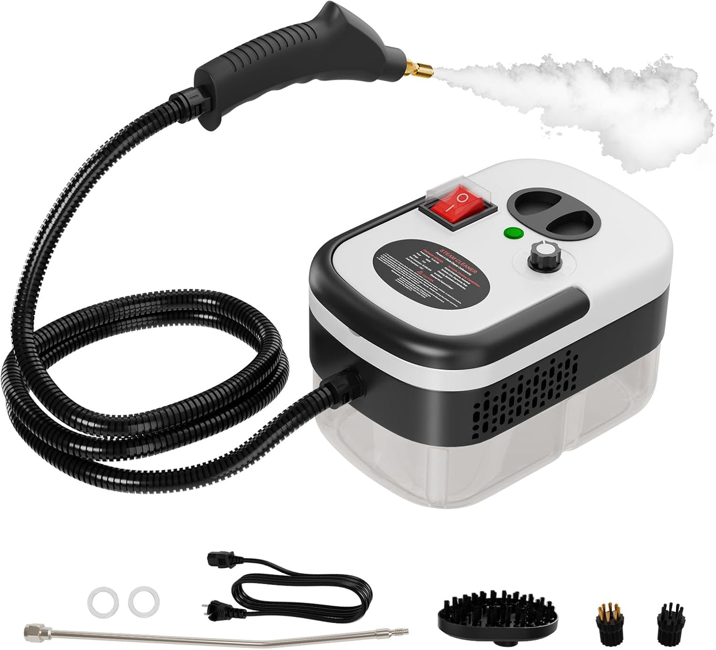 TOTTE Handheld Pressurized Steam Cleaner, 2500W Pressure Portable Cleaner with 3 Brush, 6-gears adjustable for Home Use, Floor, Kitchen,Bathroom, Car (White)