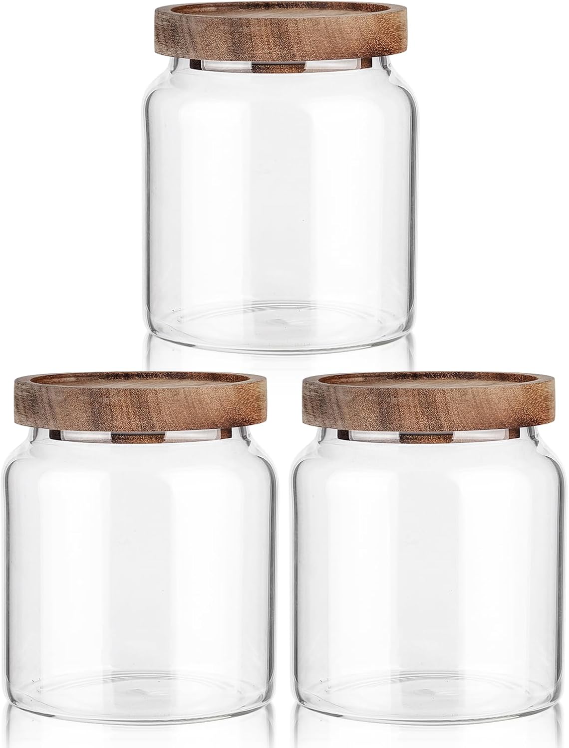 Labina Glass Storage Container Airtight Food Jars Kitchen Canister with Wood Lids, 20 Oz Wide Mouth Pantry Organization Glass Jar for Flour, Sugar, Cookie, Spagetti, Nuts and Candy (3 Pack)