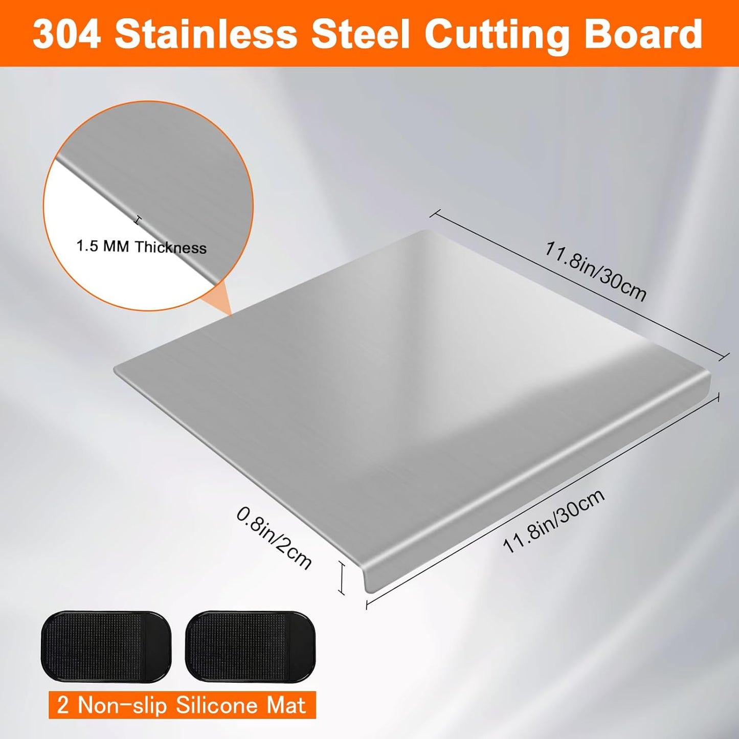 304 Stainless Steel Cutting Board with 2 Pack Non-Slip Mats, Yoposeo Heavy Duty Baking Cutting Chopping Boards for Kitchen, Meat, Fruits, Vegetables, Bread and Baking (11.8" X 11.8"/ 30 X 30cm)
