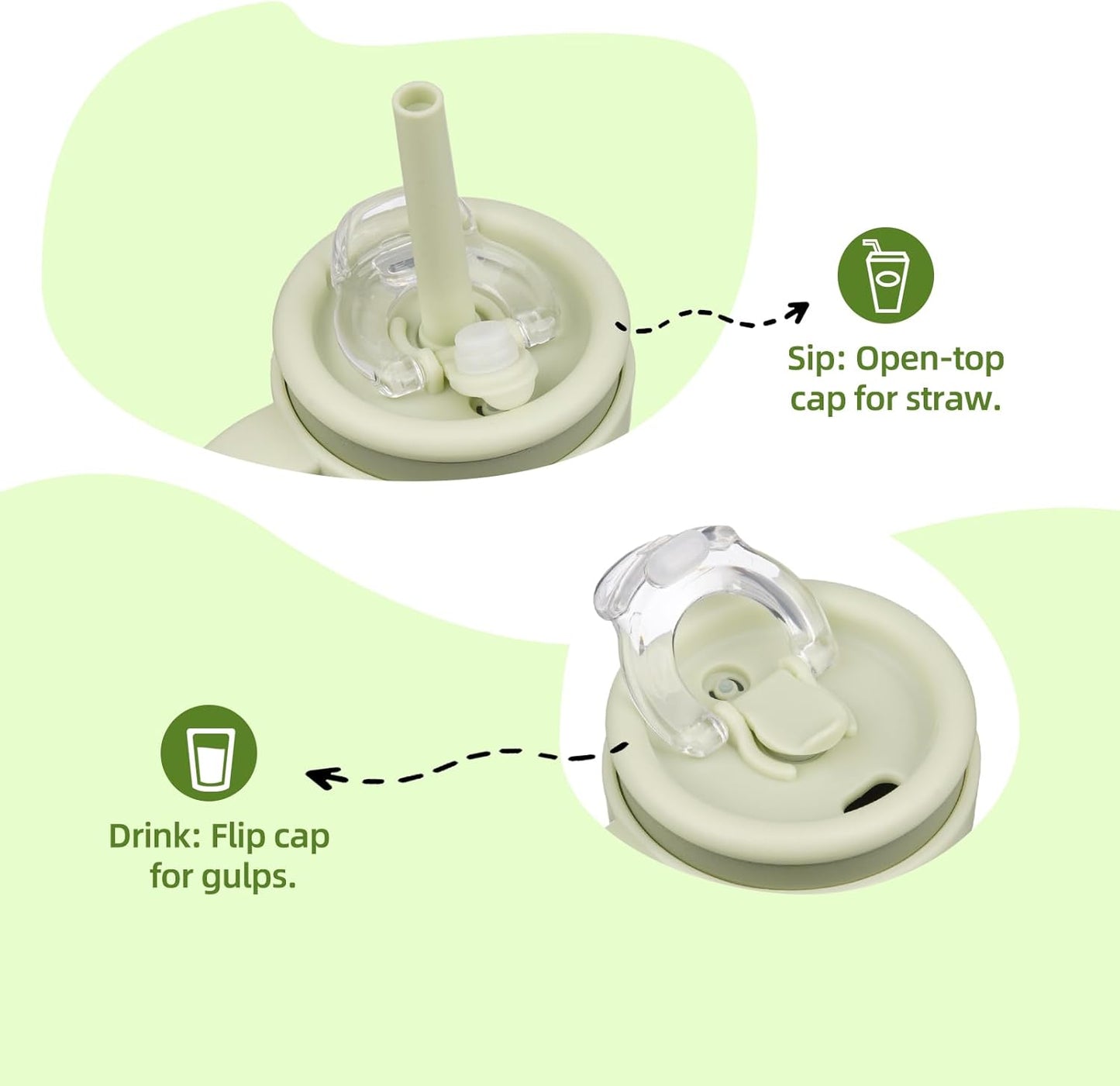 14 oz Tumbler with Side Handle, Insulated Water Bottle with Straw and 2 in 1 Lid, Stainless Steel Cup Travel Coffee Mug for Sports Office Gym,Camp Green