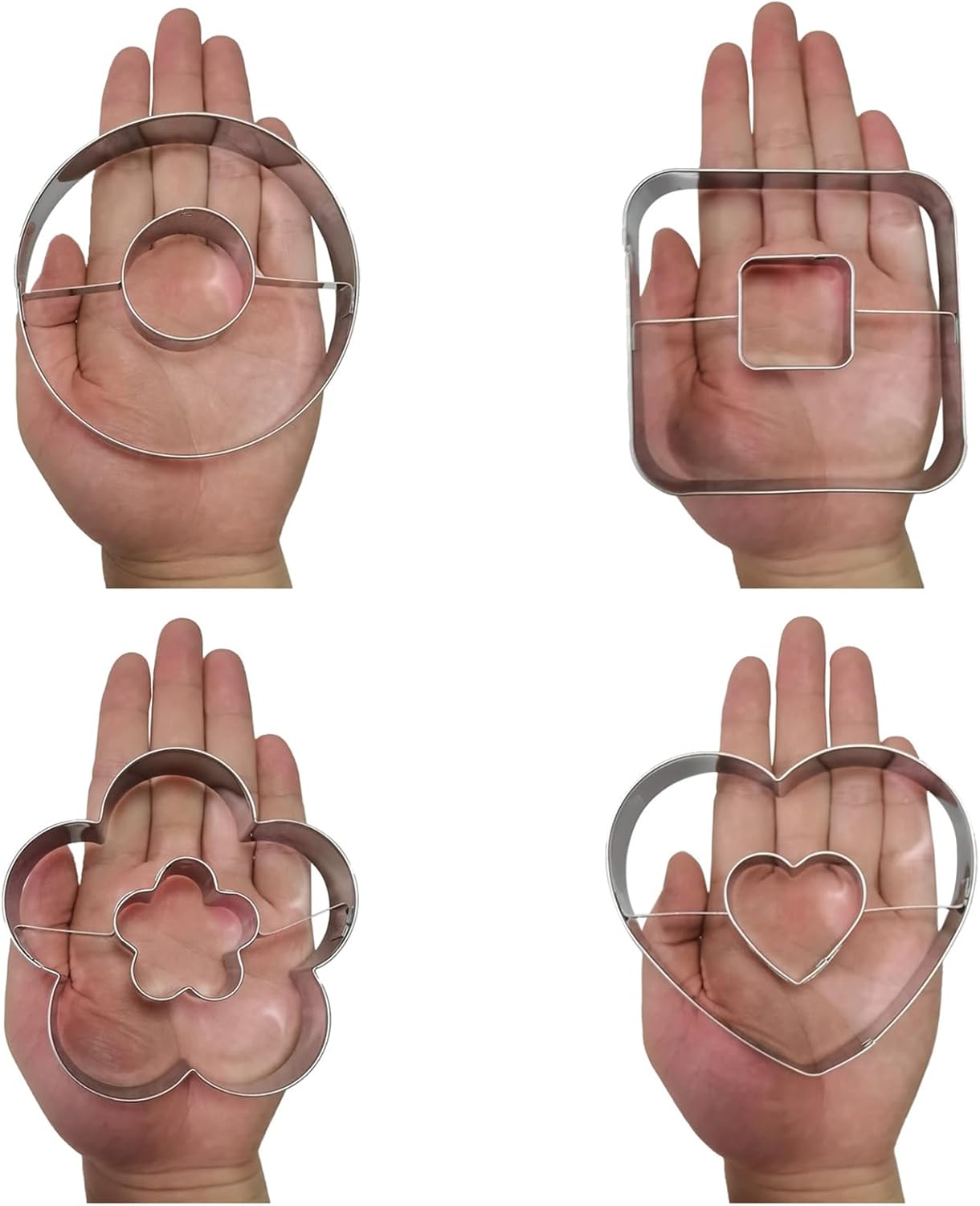 Large Size Donut Design Cookie Cutters Set of 4 pcs, Stainless Steel 4 Shapes Cream-filled Doughnut Fondant Cutter Molds Baking DIY (Round + Square + Heart + Flower)